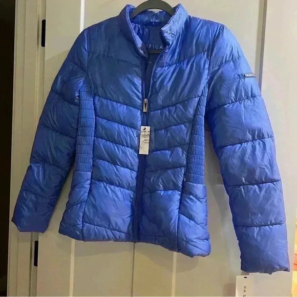 Women's X-small Via Spiga Smocked Quilted Puffer Jacket Sapphire Blue 60113V - Picture 2 of 11